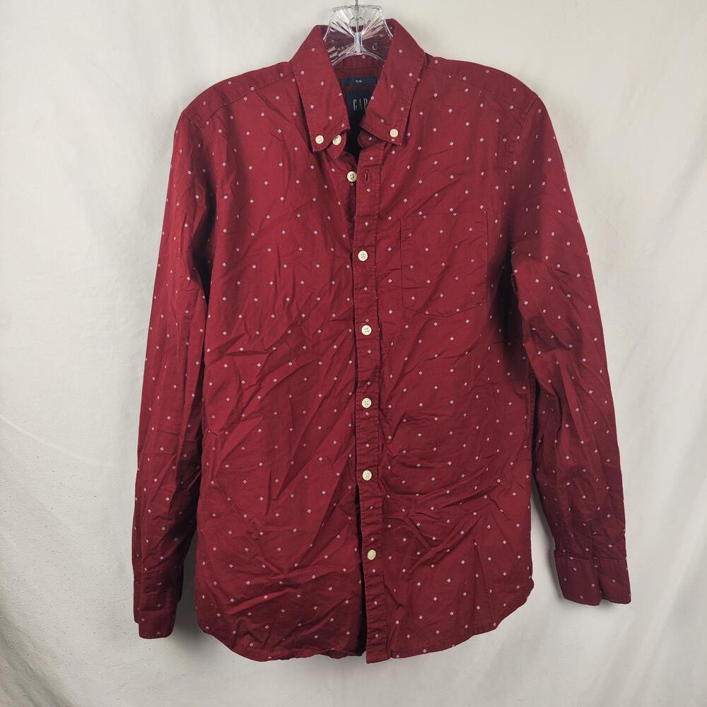 Gap Shirt Mens XS Red Geometric Button Down Long Sleeve Slim Fit Casual